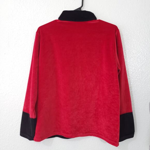 Velour Jacket Womens Size 10 Red and Black Colorblock Stretch Zipper Lon… - Picture 2 of 12